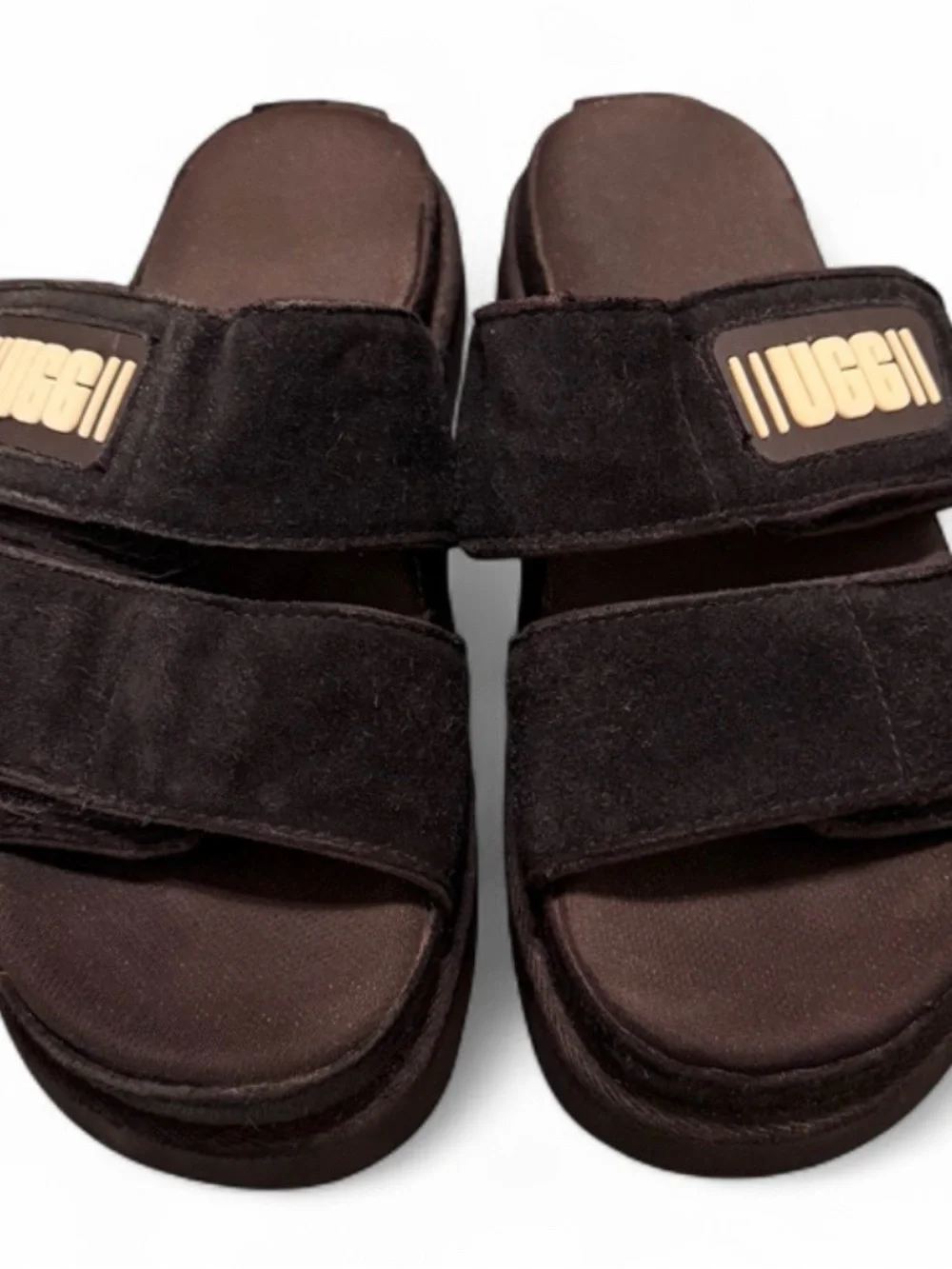 UGG Greer Black Suede Platform Slide Sandals Women’s Size 9.5 Y2K Logo Chunky